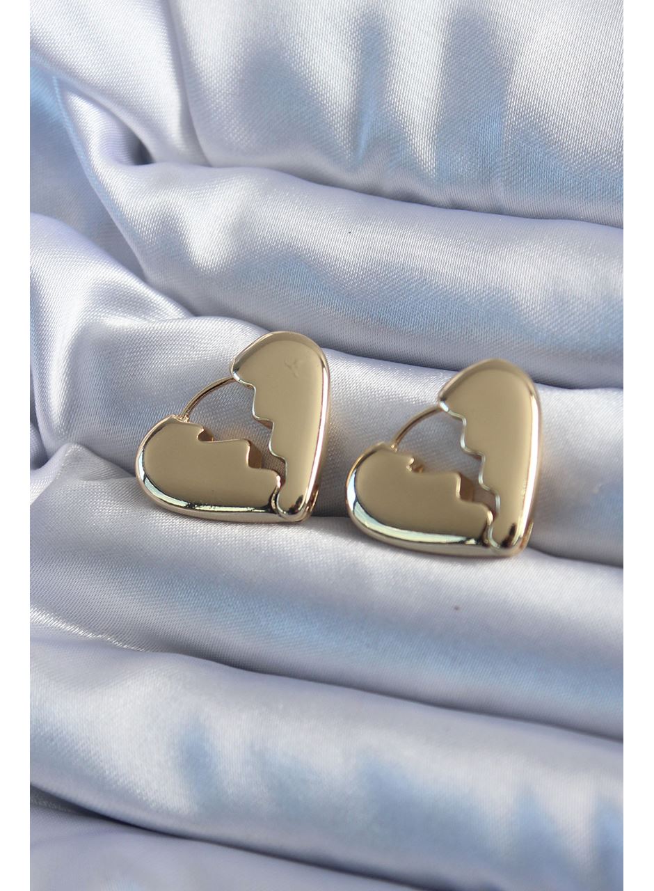 Gold Renk Kırık Kalp Model Pirinç Kadın Küpe