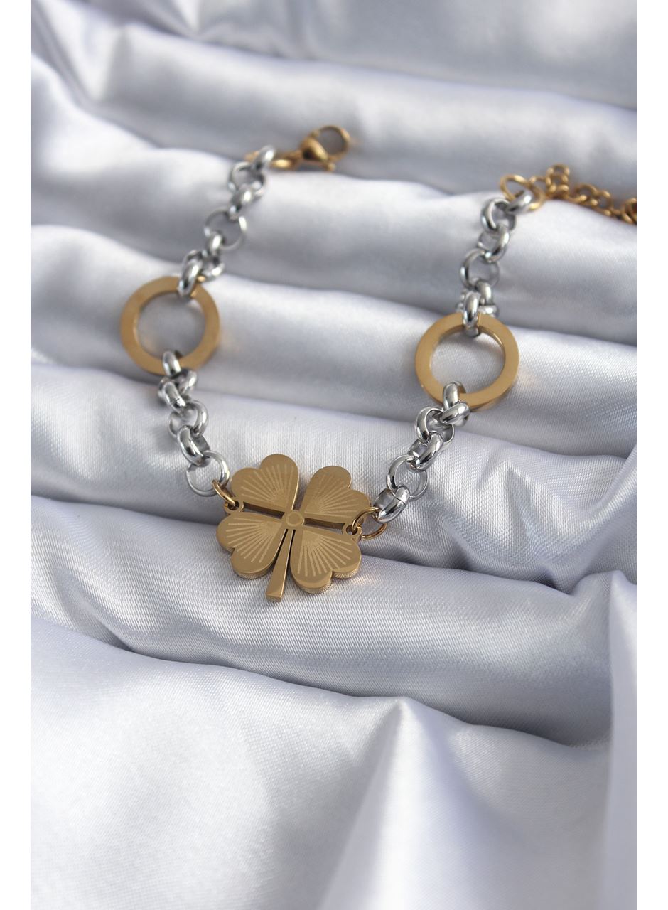 316L Çelik Mix Renk Zincir Model Yonca Figür Kadın Bileklik