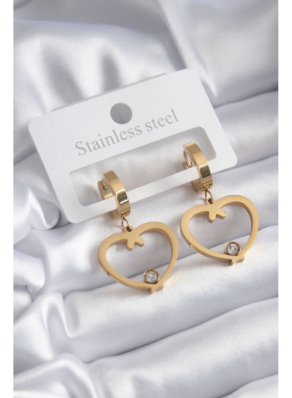 316L Çelik Gold Renk Kalp Model Zirkon Taş Detay Kadın Küpe