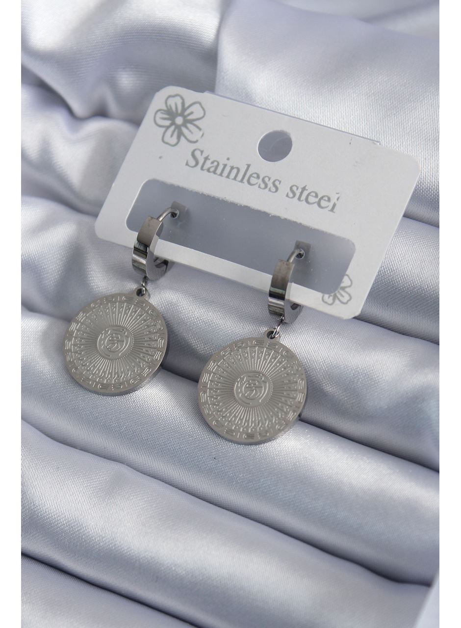 316L Çelik Gümüş Renk İşleme Detay Kadın Küpe