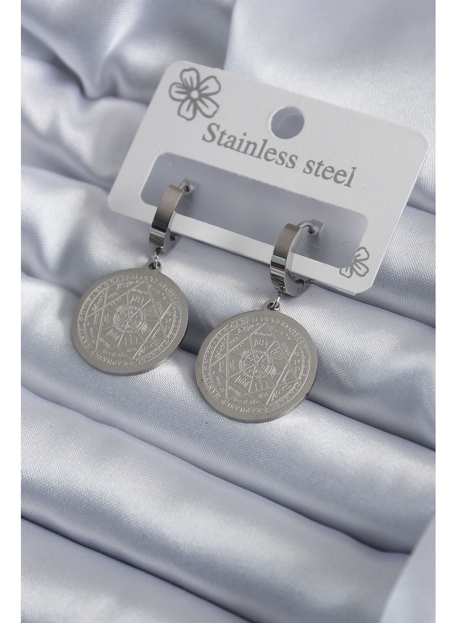 316L Çelik Gümüş Renk Pentagram Yıldızı İşleme Kadın Küpe