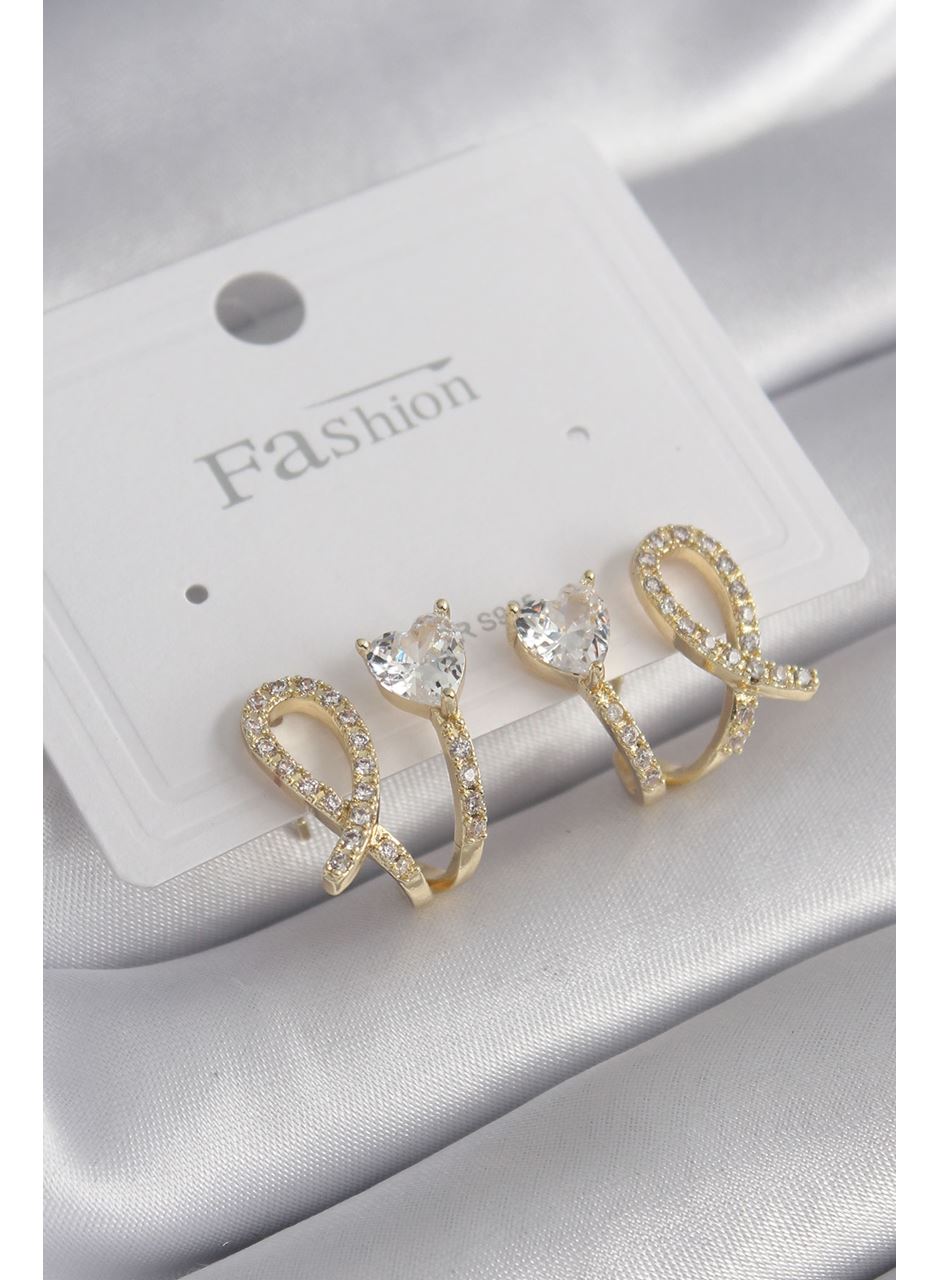 Pirinç Gümüş Renk Zirkon Taşlı Kalp Model Kadın Küpe