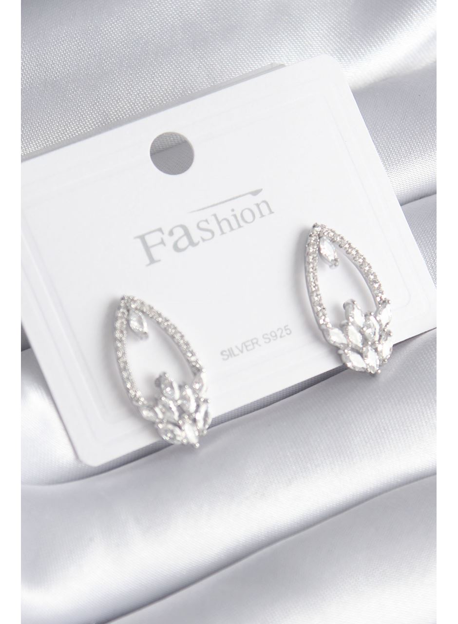 Pirinç Gümüş Renk Zirkon Taşlı Kadın Küpe