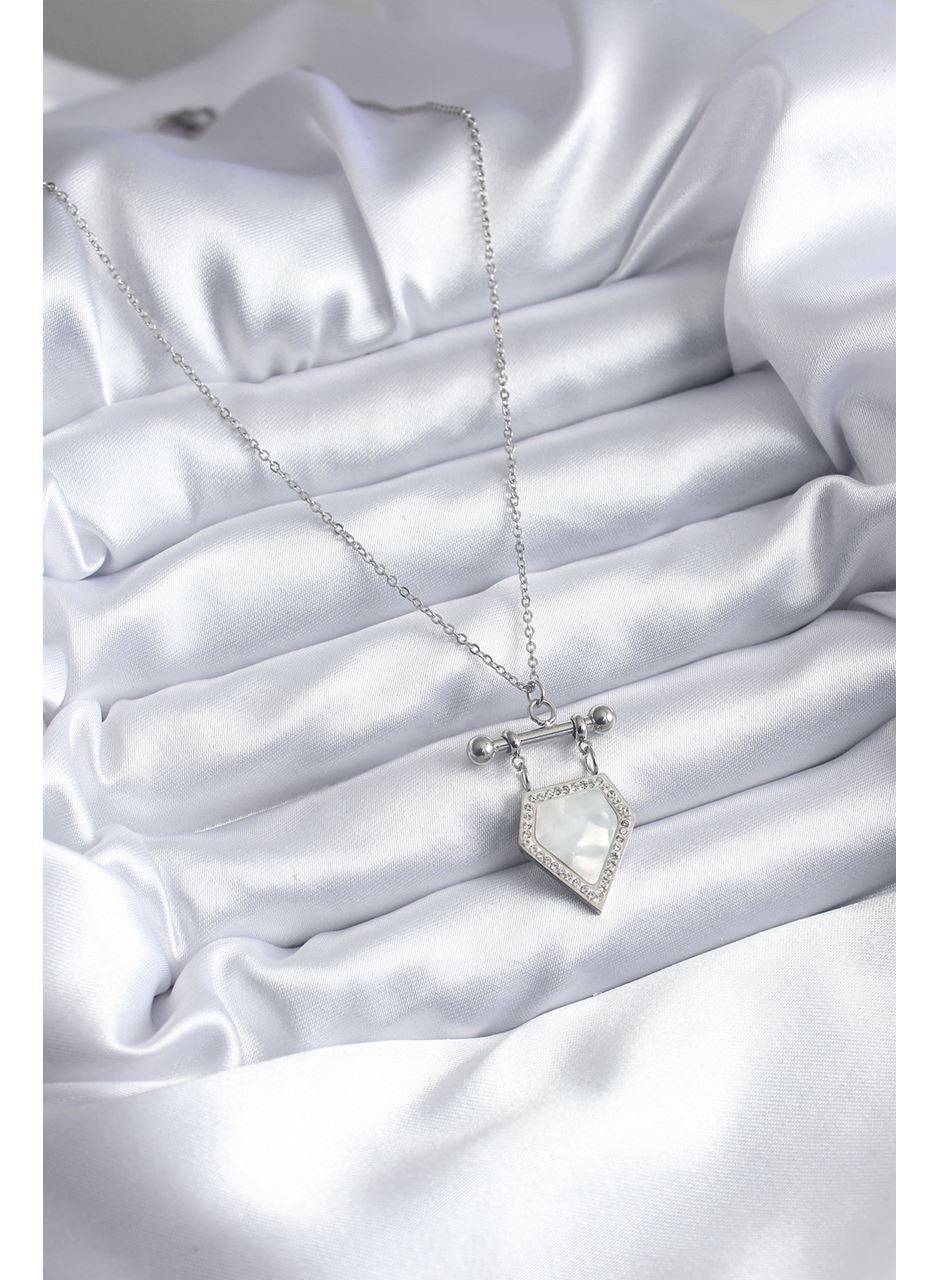 316L Çelik Gümüş Renk Zirkon Taş Detay Kadın Kolye