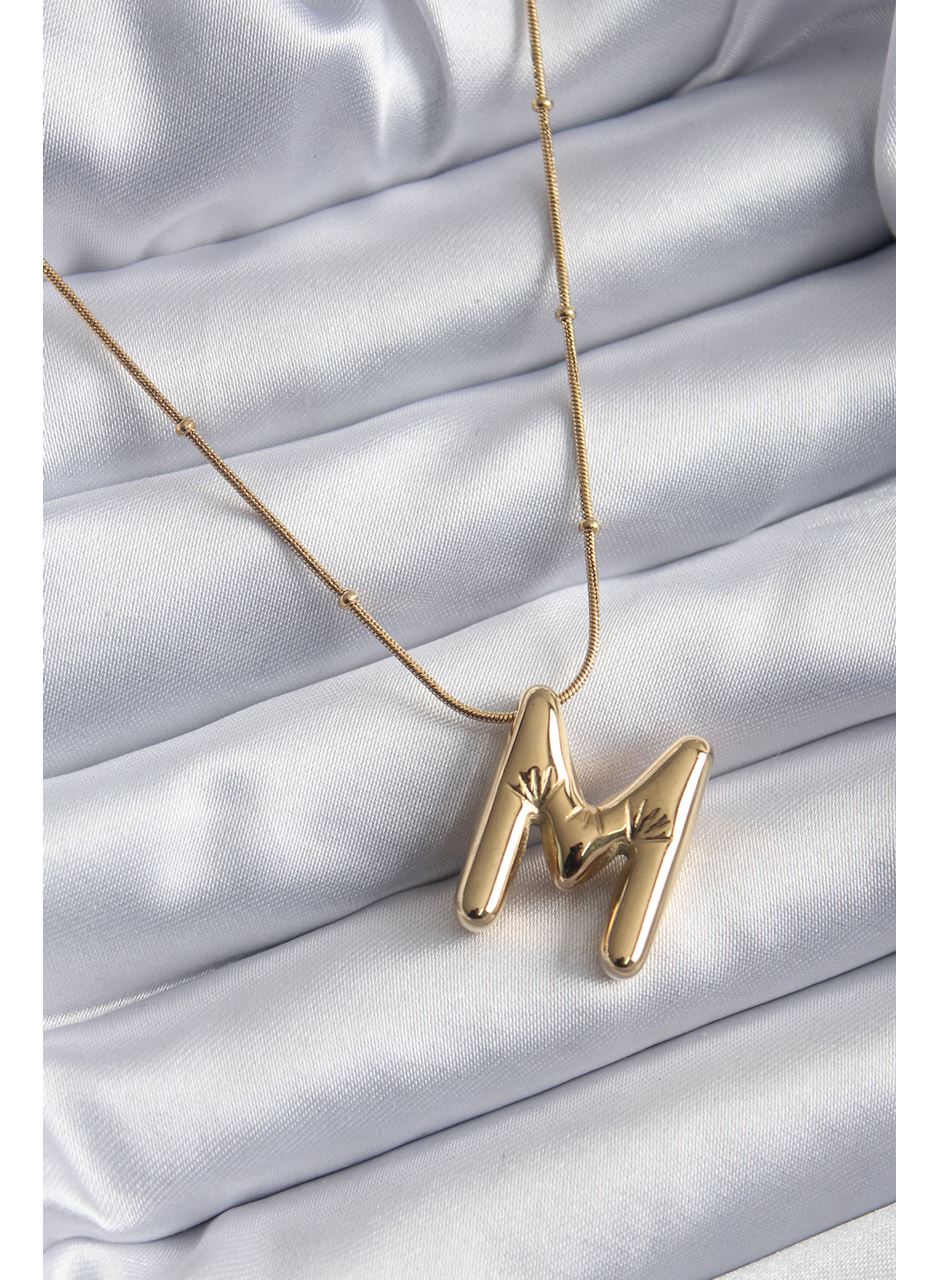 316L Çelik Gold Renk Bubble "M" Harf Model Kadın Kolye