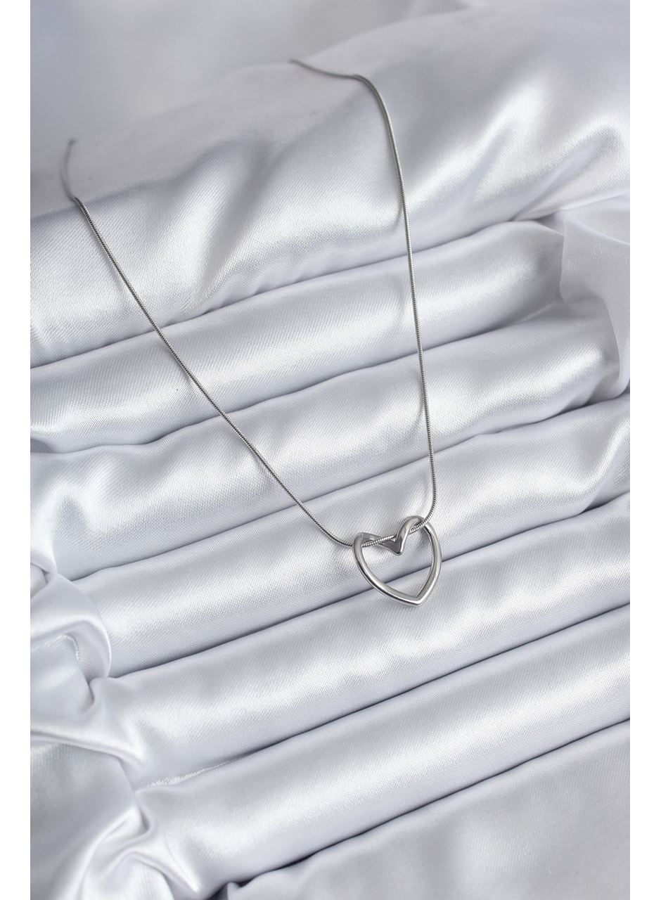 316L Çelik Gümüş Renk Kalp Model Kadın Kolye