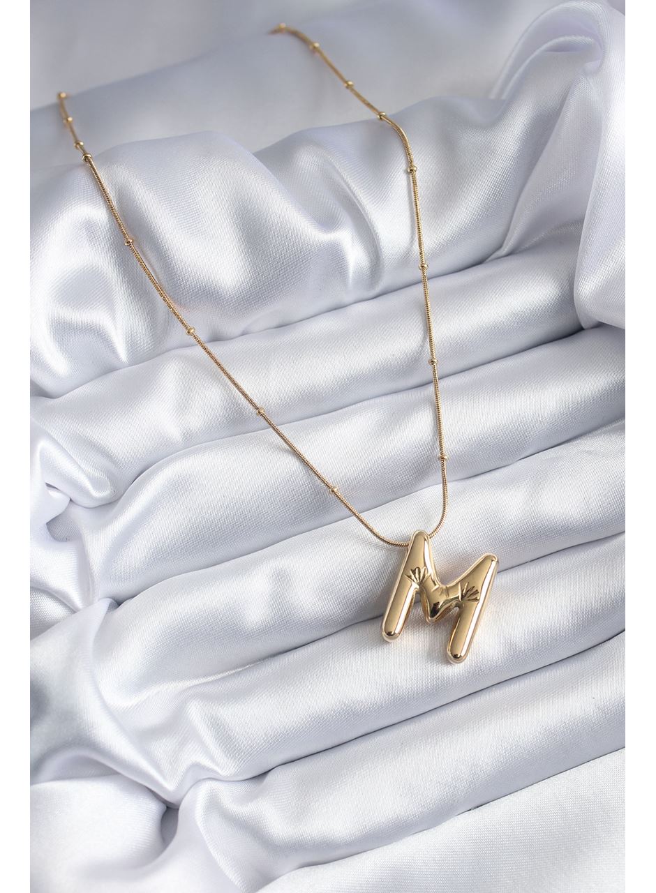 316L Çelik Gold Renk Bubble "M" Harf Model Kadın Kolye