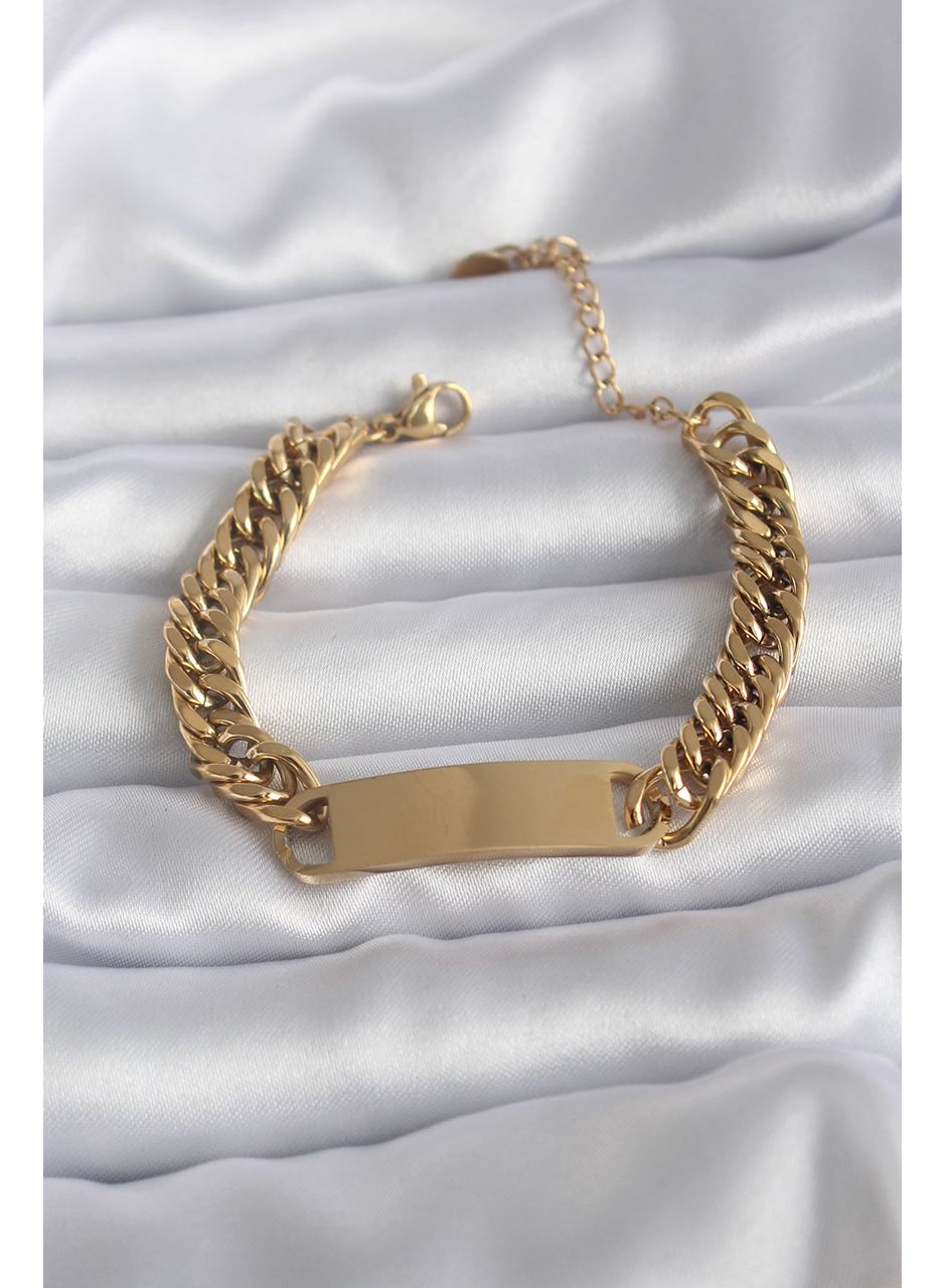 316L Çelik Gold Renk İsim Yazılabilir Plaka Model Kadın Bileklik