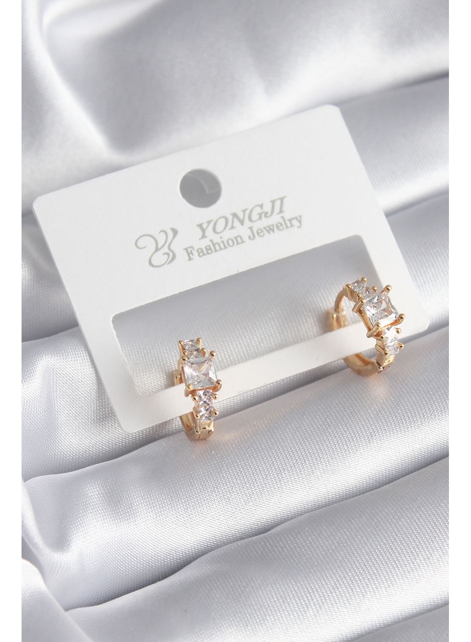 Pirinç Gold Renk Zirkon Taşlı Kadın Küpe