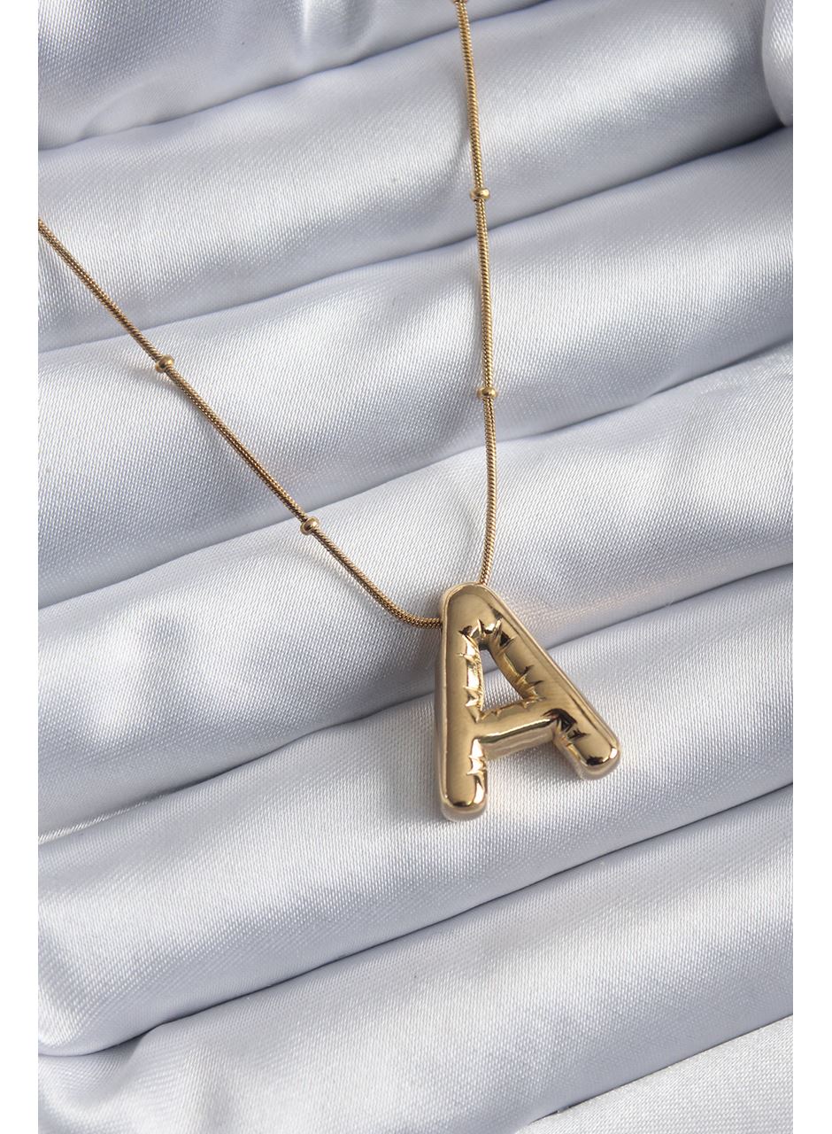 316L Çelik Gold Renk Bubble "A" Harf Model Kadın Kolye