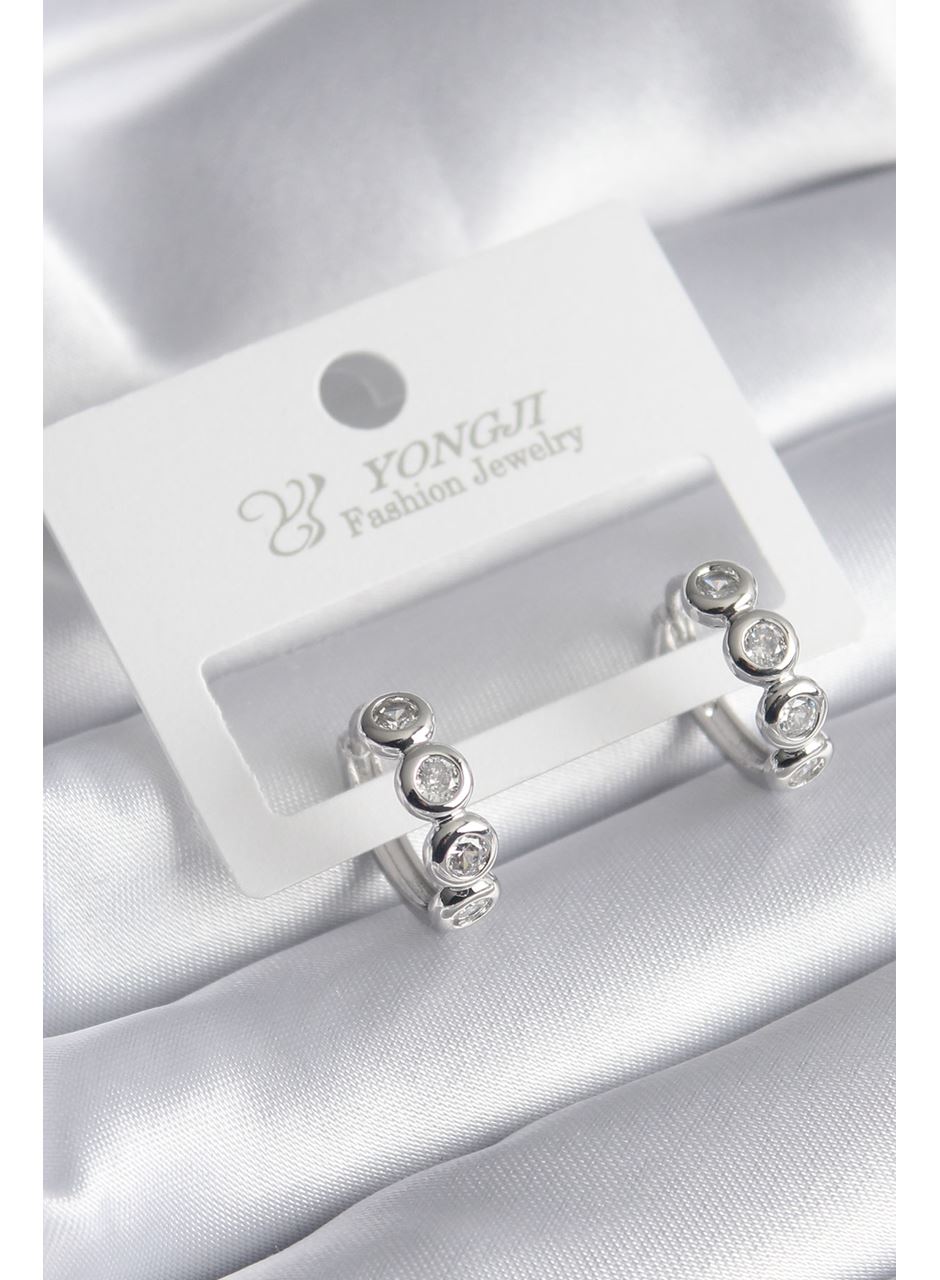 Pirinç Gümüş Renk Zirkon Taşlı Kadın Küpe