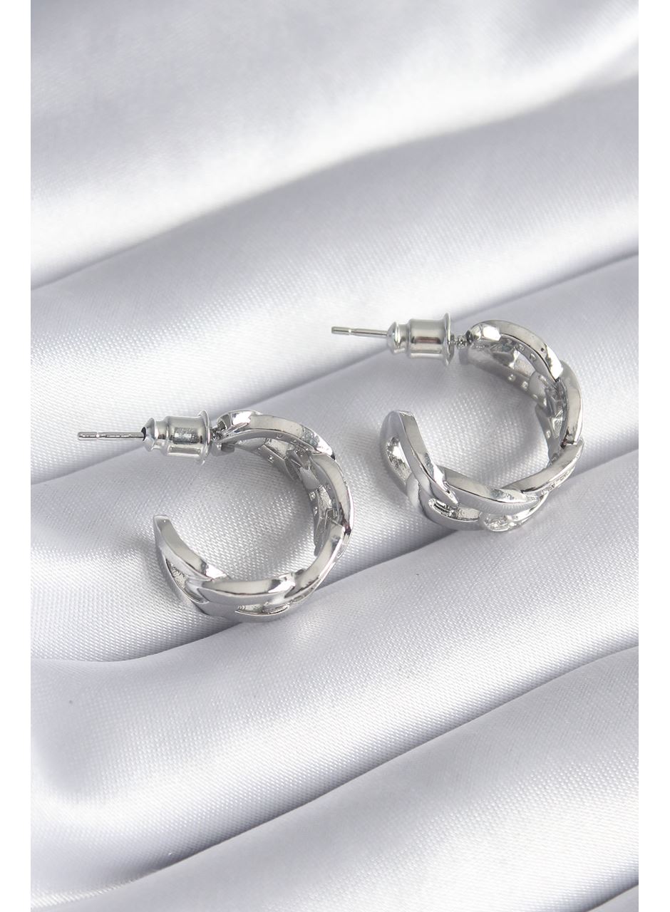 Pirinç Gümüş Renk Zirkon Taşlı Zincir Model Kadın Küpe