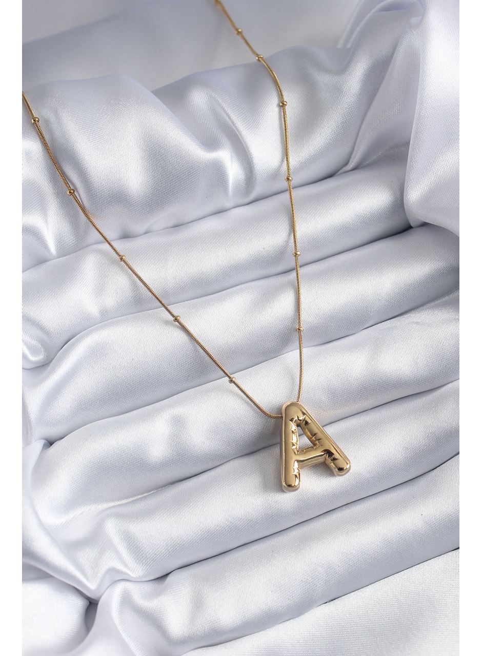 316L Çelik Gold Renk Bubble "A" Harf Model Kadın Kolye