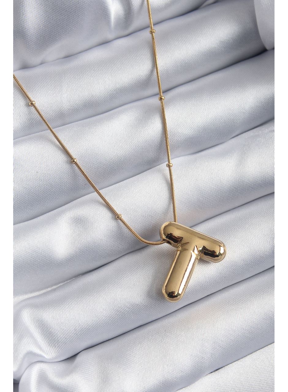 316L Çelik Gold Renk Bubble "T" Harf Model Kadın Kolye