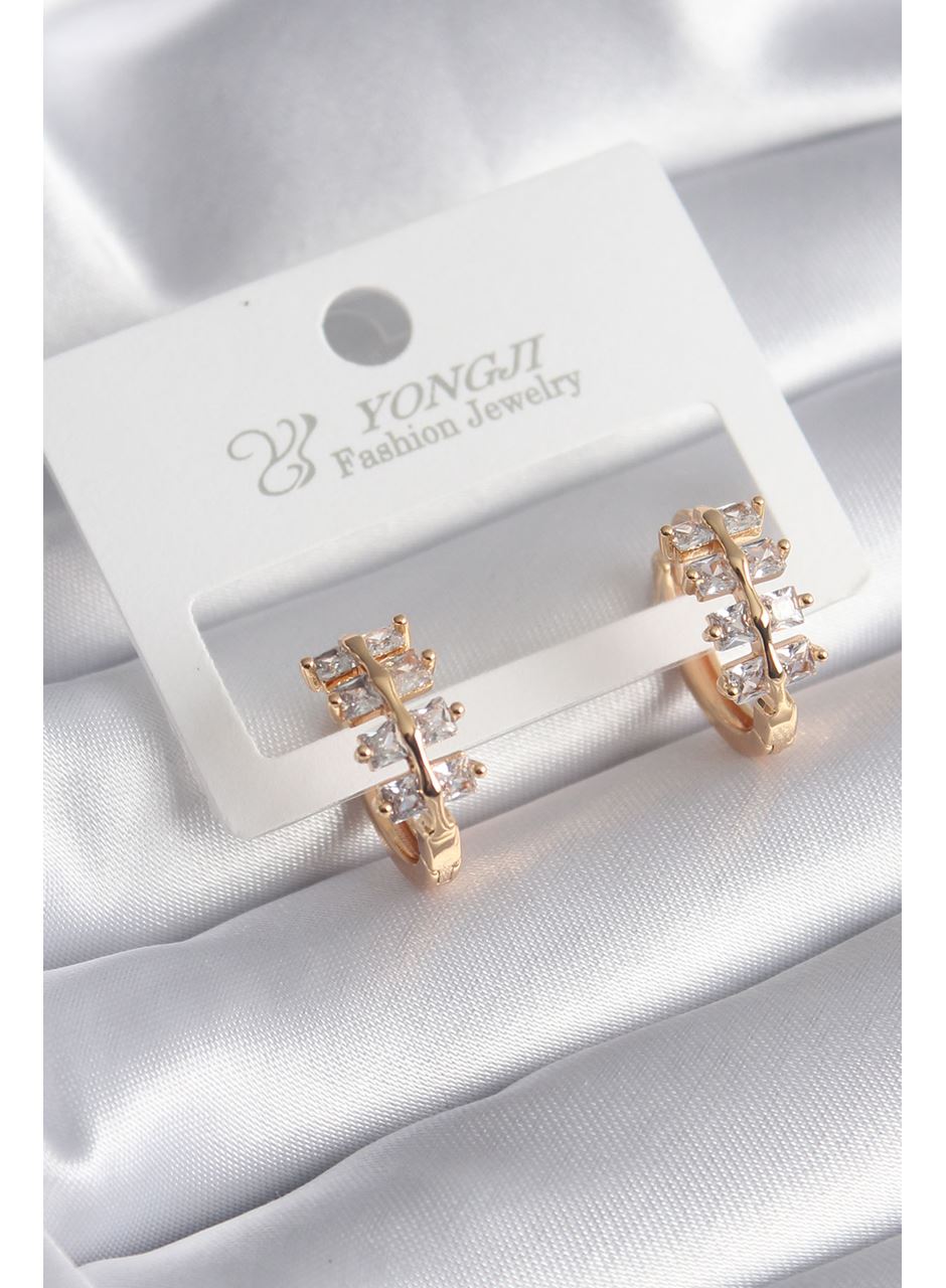 Pirinç Gold Renk Zirkon Taşlı Kadın Küpe