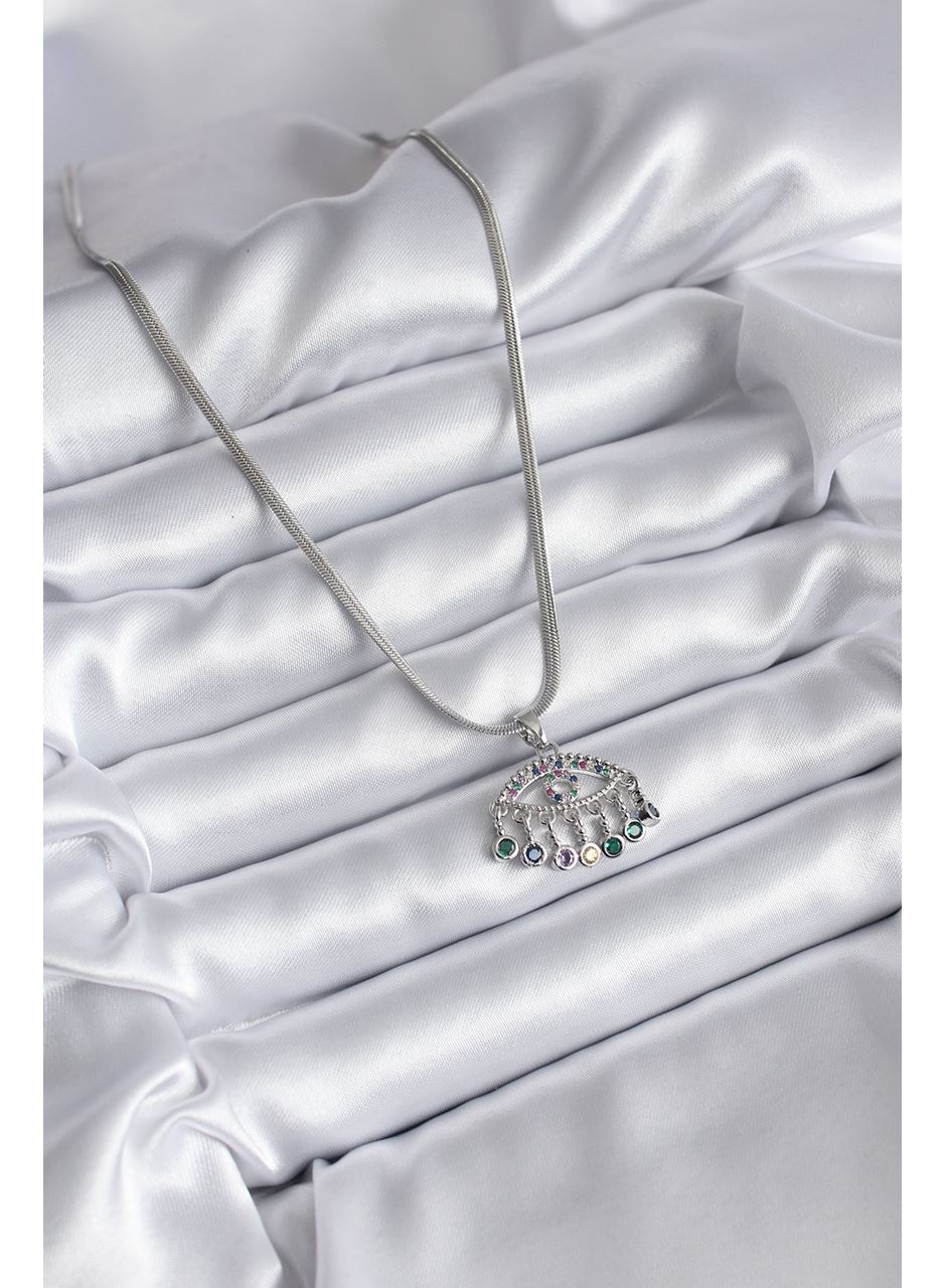 316L Çelik Gümüş Renk İtalyan Zincir Zirkon Taşlı Göz Figür Kadın Kolye