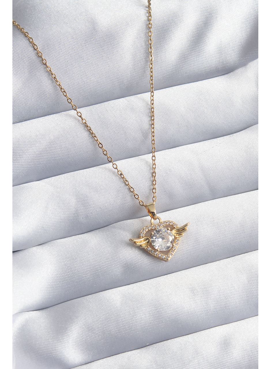 316L Çelik Gold Renk Zincir Zirkon Taşlı Kalp Model Kadın Kolye