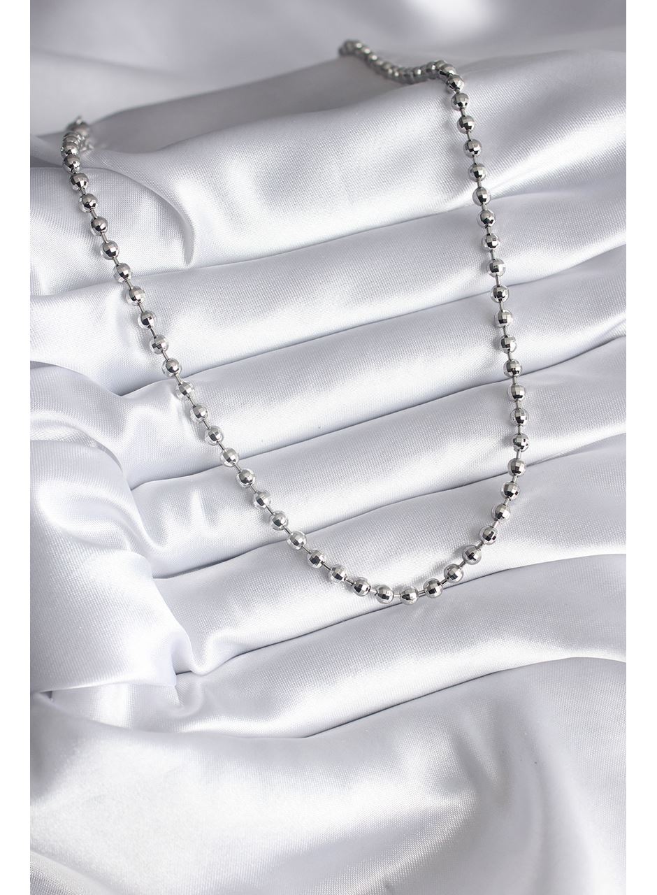 Pirinç Gümüş Renk Topçuk Detay Kadın Kolye