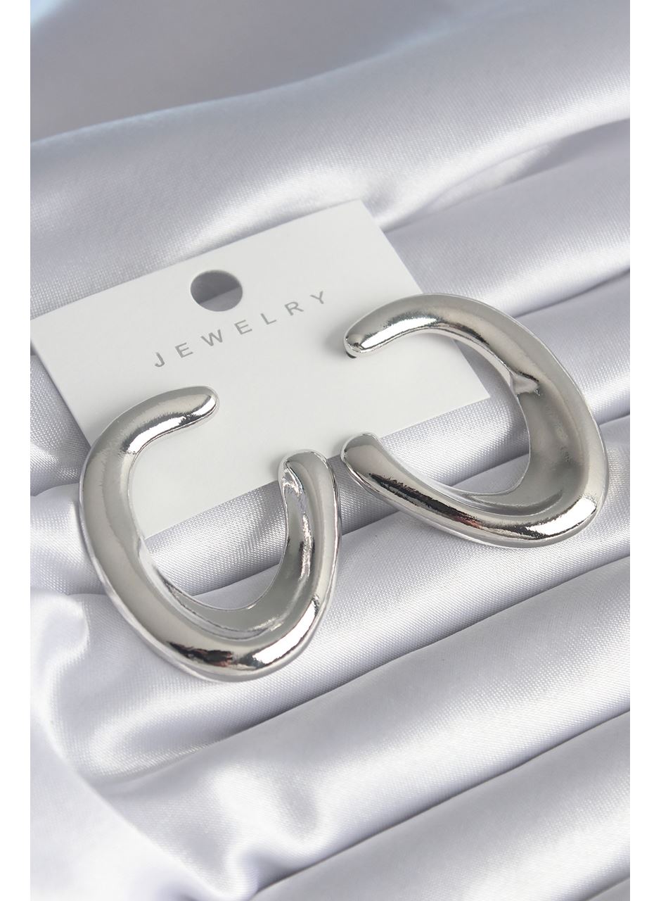 Pirinç Gümüş Renk Halka Model Kadın Küpe