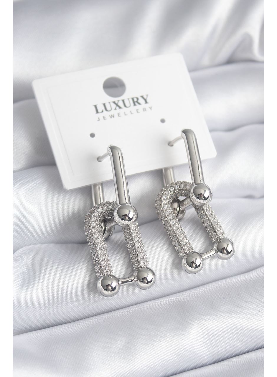 Pirinç Gümüş Renk Zirkon Taşlı Model VIP Seri Kadın Küpe