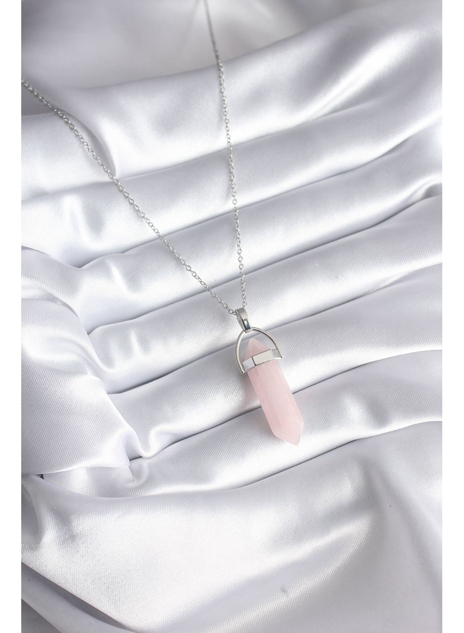 316L Çelik Gümüş Renk Pembe Taşlı Kadın Kolye