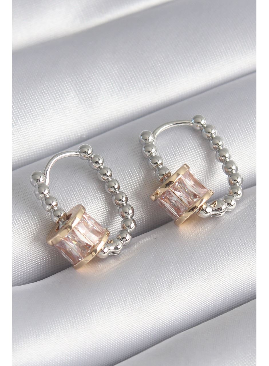 Pirinç Gümüş Renk Top Model Gold Renk Zirkon Taşlı Kadın Küpe