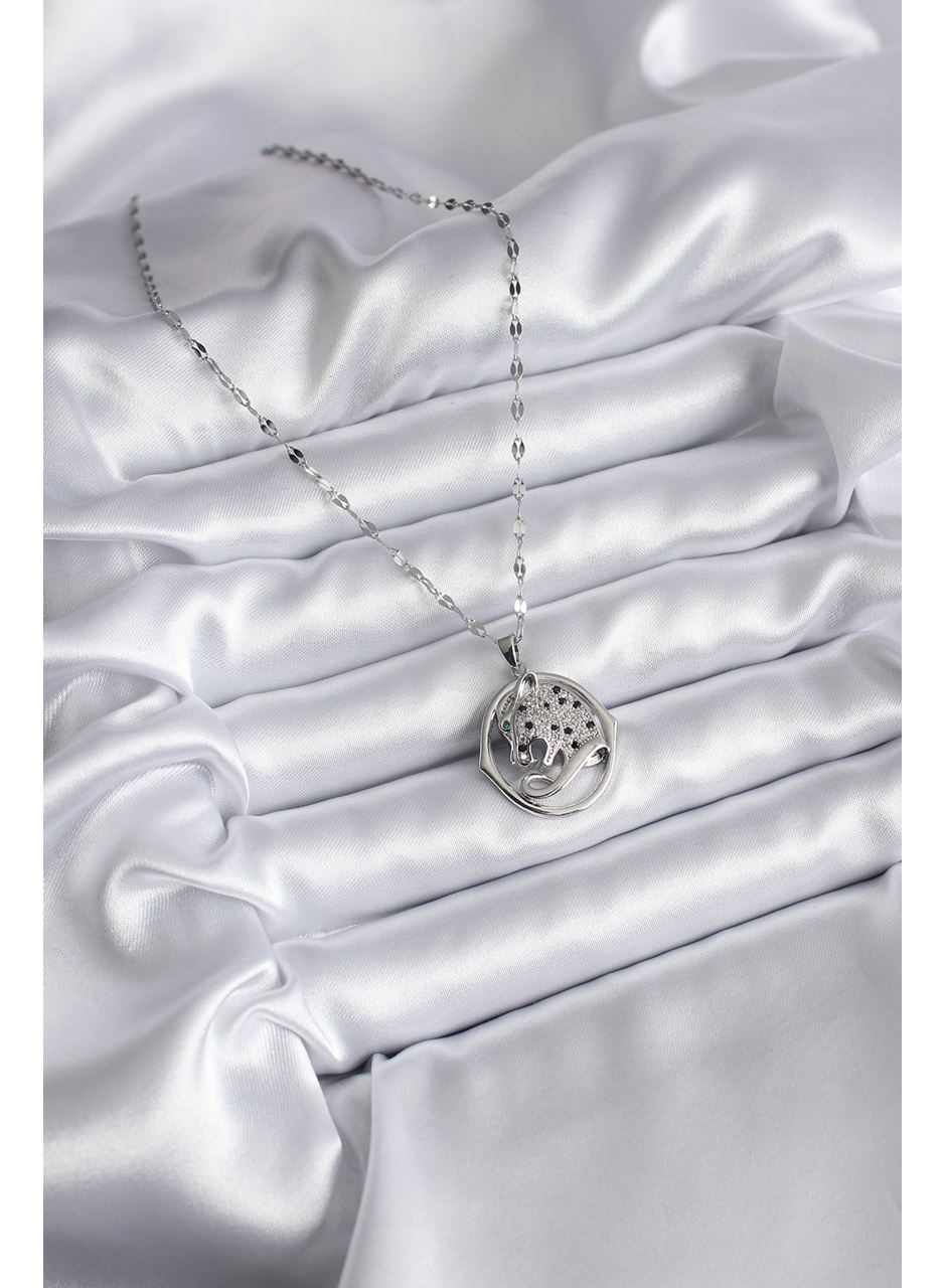 316L Çelik Gümüş Renk Zirkon Taşlı Jaguar Model Kadın Kolye