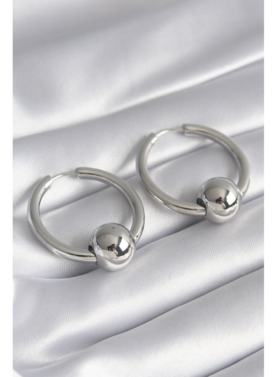 Pirinç Gümüş Renk Halka Top Model Kadın Küpe