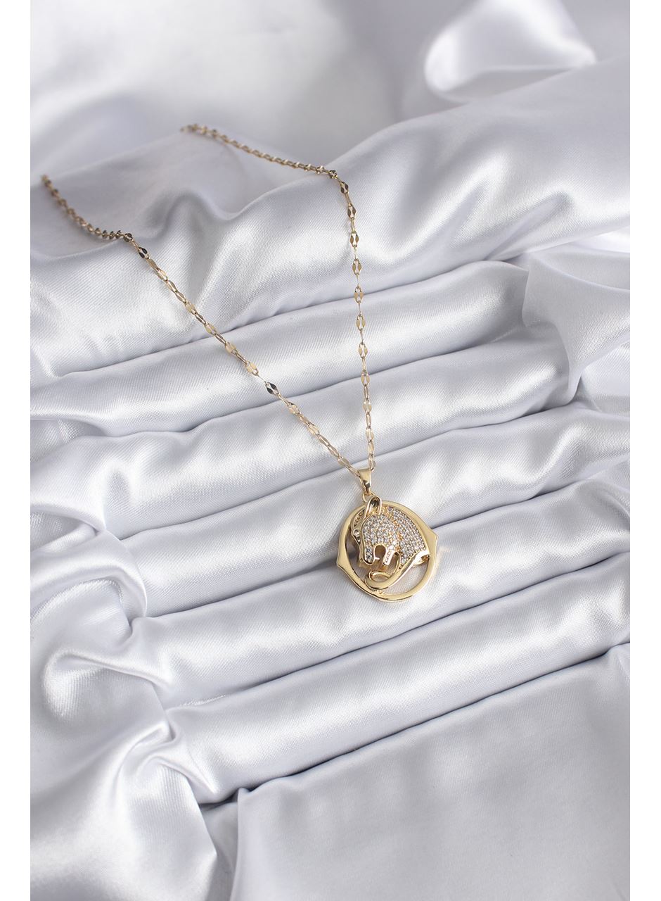 316L Çelik Gold Renk Zirkon Taşlı Jaguar Model Kadın Kolye