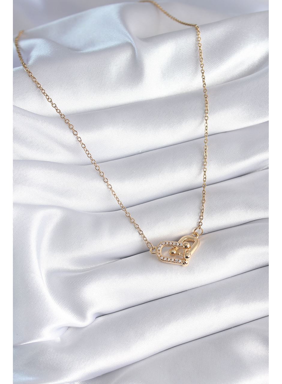 316L Çelik Gold Renk Zirkon Taşlı Model Kadın Kolye