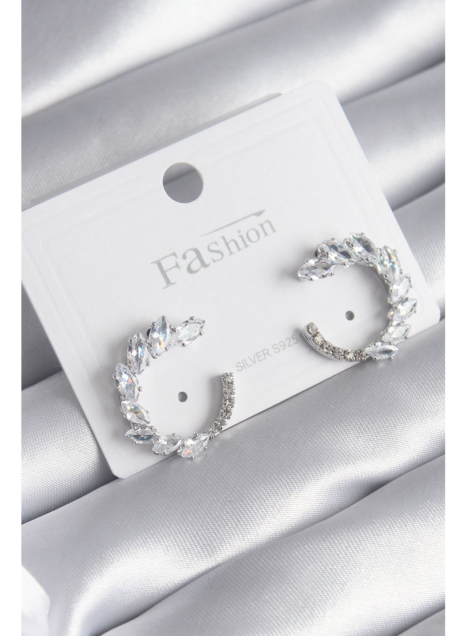 Pirinç Gümüş Renk Zirkon Taşlı Kadın Küpe