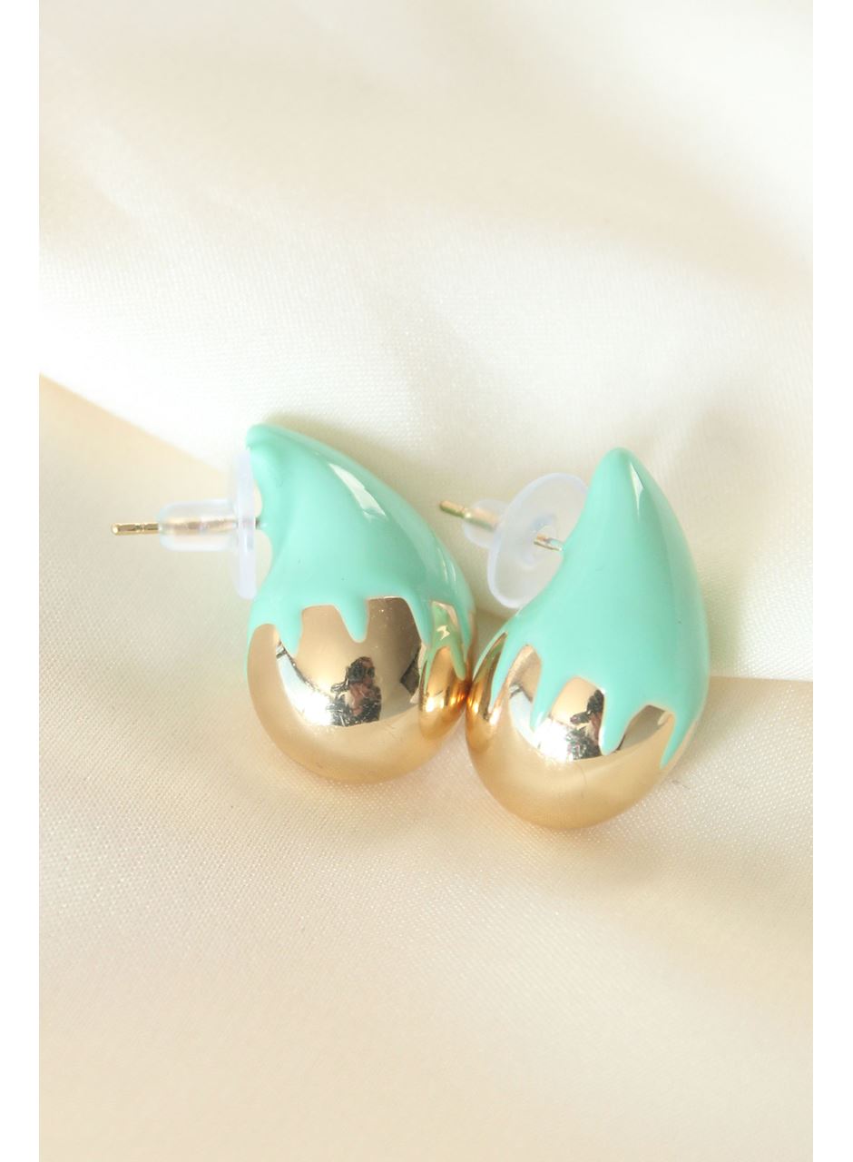 Minimal Turkuaz Mineli Çift Renk Damla Küpe