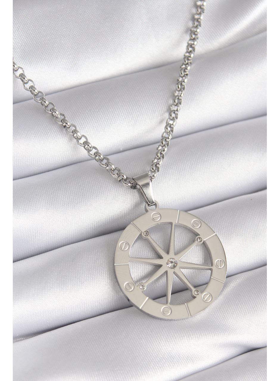 316L Çelik Gümüş Renk Zirkon Taşlı Rüya Kapanı Model İşeme Detay Kadın Kolye