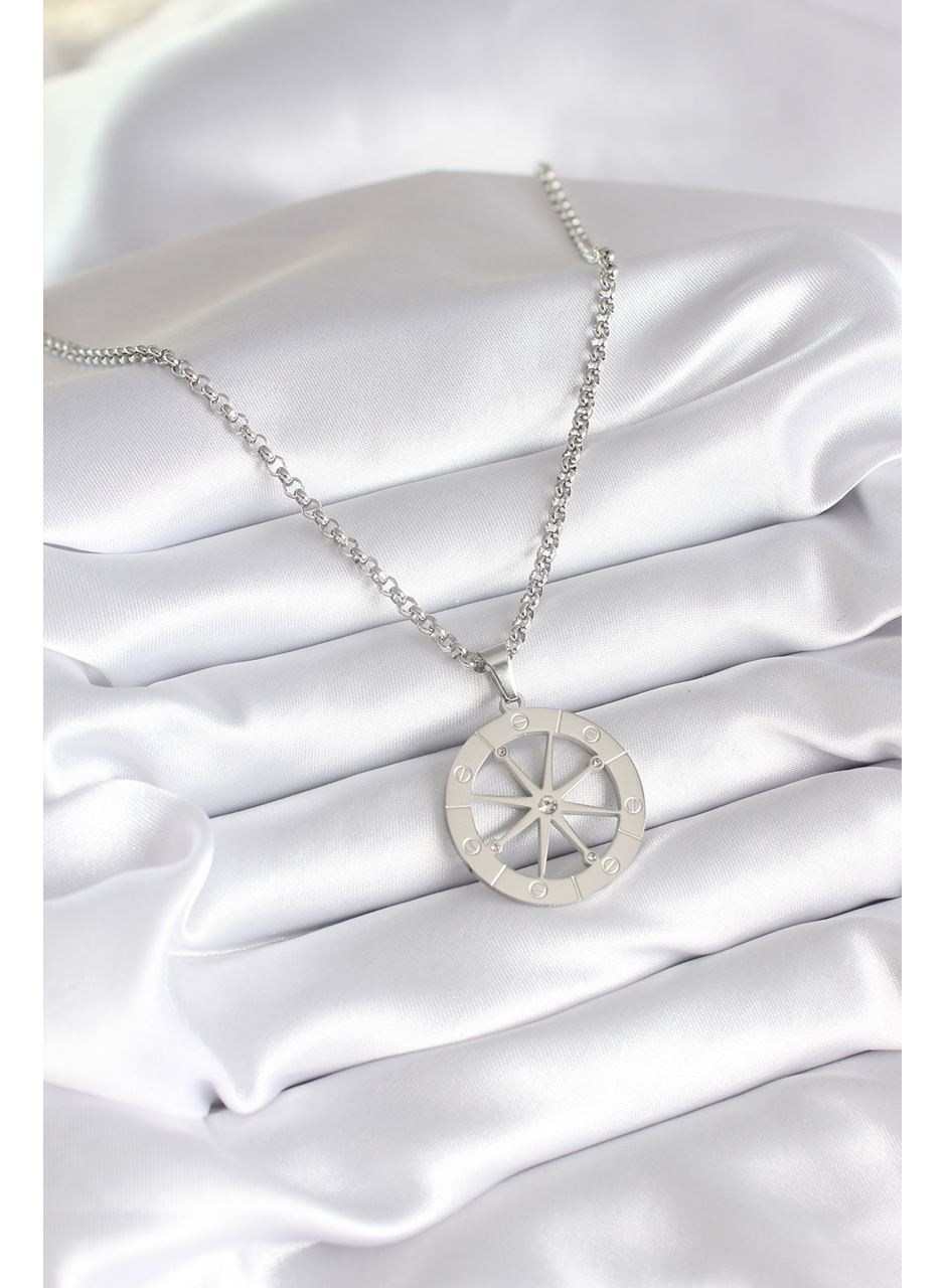 316L Çelik Gümüş Renk Zirkon Taşlı Rüya Kapanı Model İşeme Detay Kadın Kolye