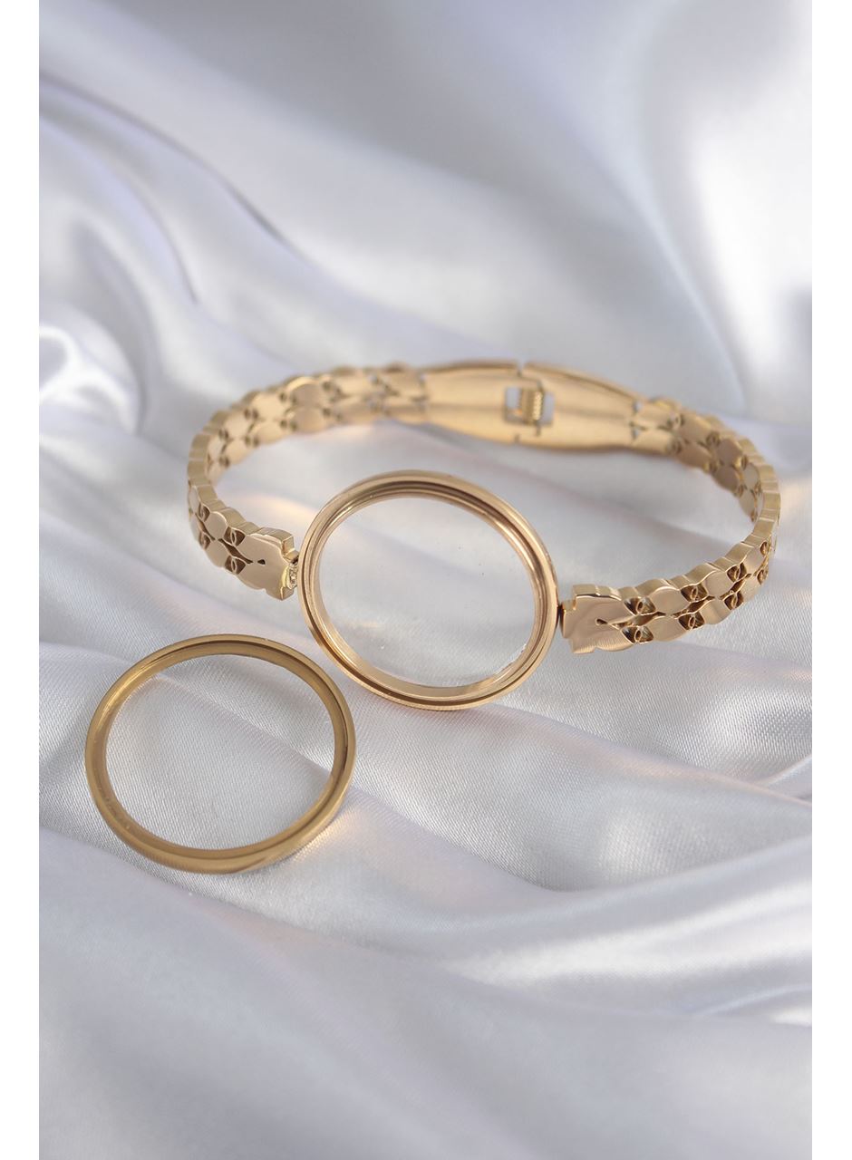 316L Çelik Gold Renk Arpa İşleme Açılabilir Fanus Model Kadın Kelepçe