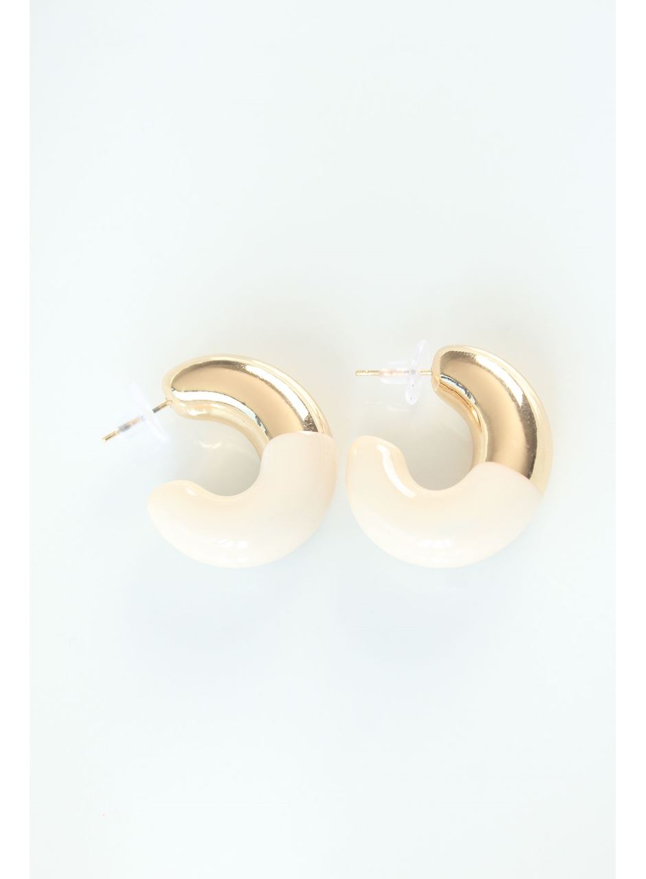 CCB Krem Gold Çift Renk Küpe