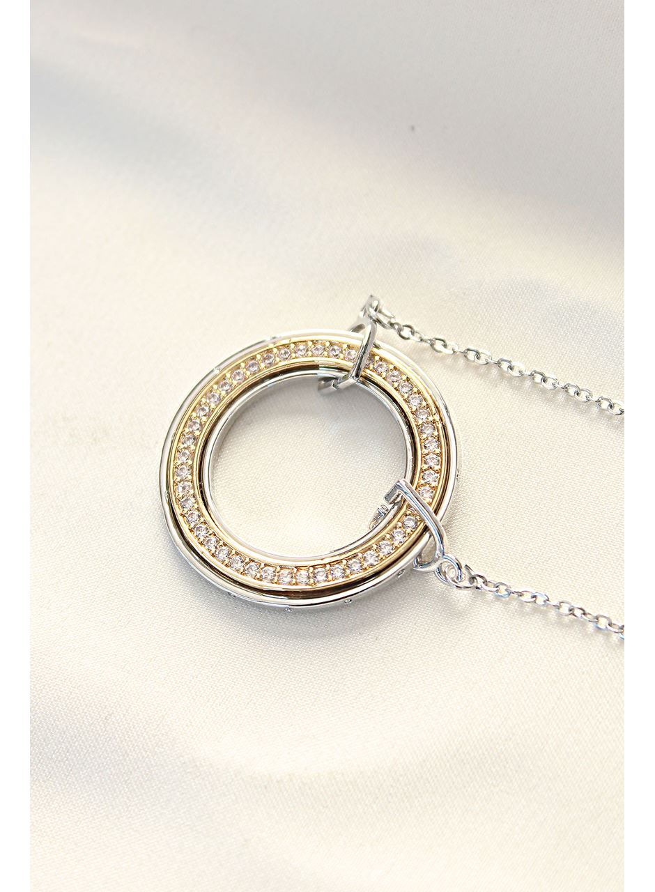 316L Çelik Zirkon Taşlı Çift Renkli Tifany Kolye