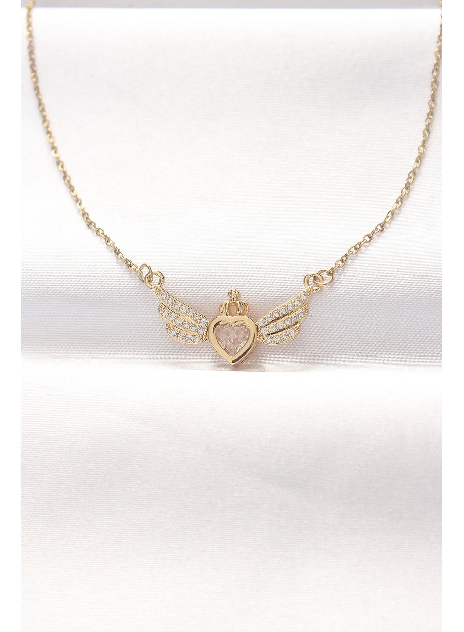 316L Çelik Gold Renk Zirkon Taşlı Kalpli Kanat Kolye