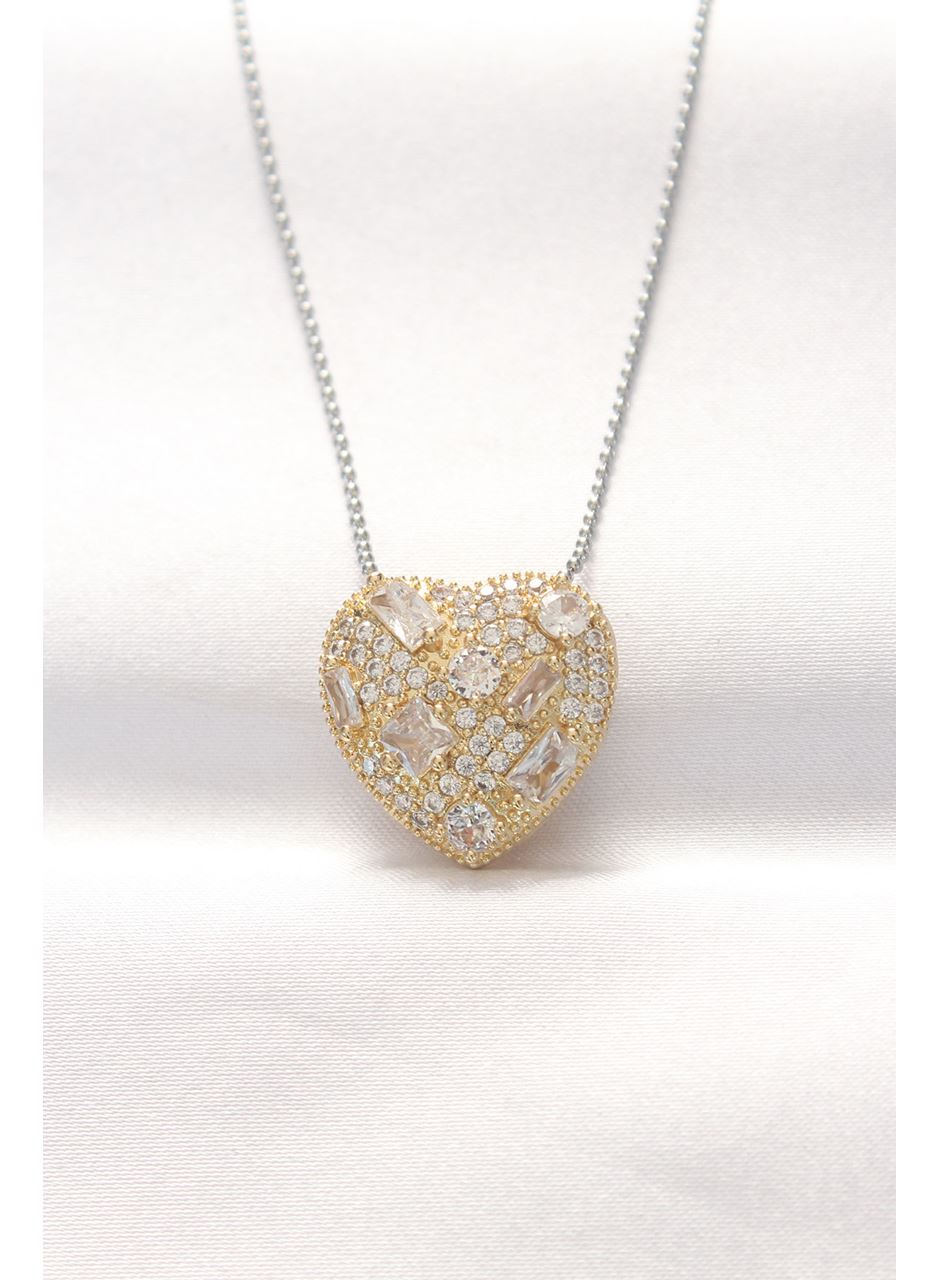 316L Çelik Çift Renk Zirkon Taşlı Kalp Kolye