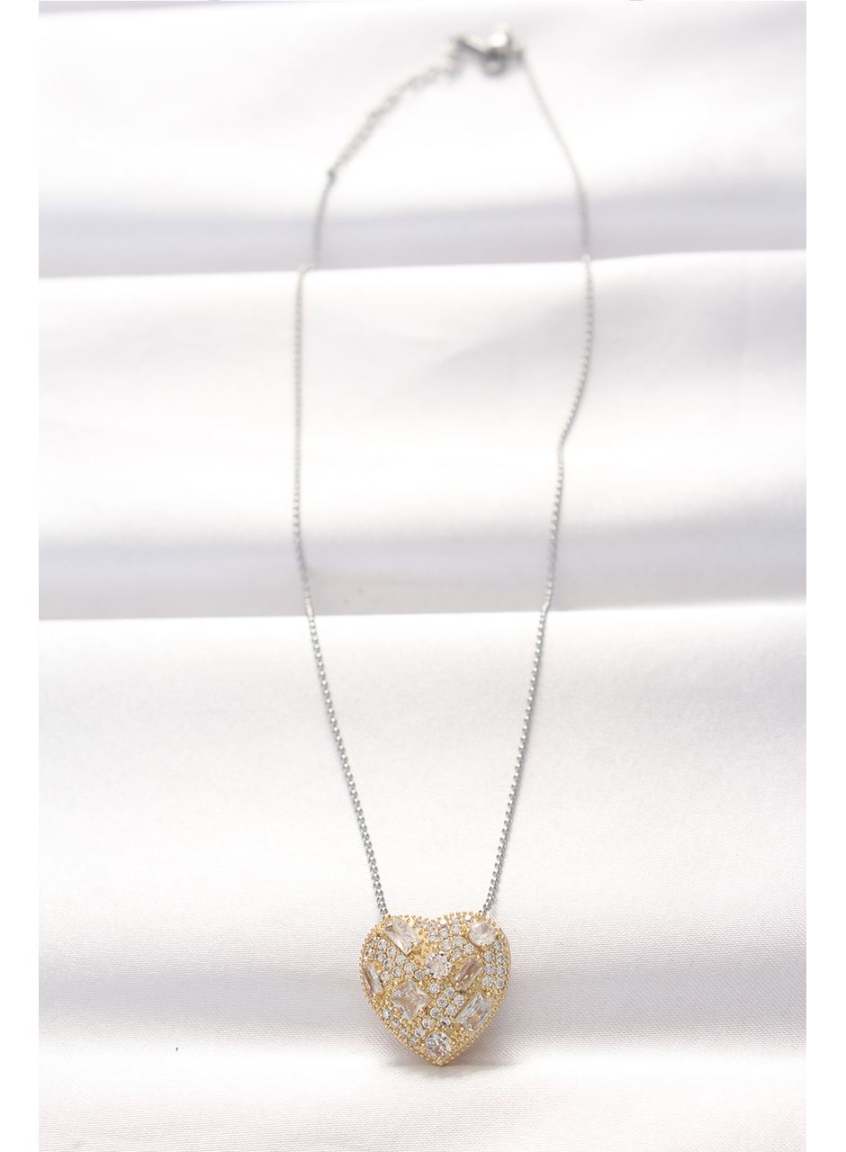 316L Çelik Çift Renk Zirkon Taşlı Kalp Kolye