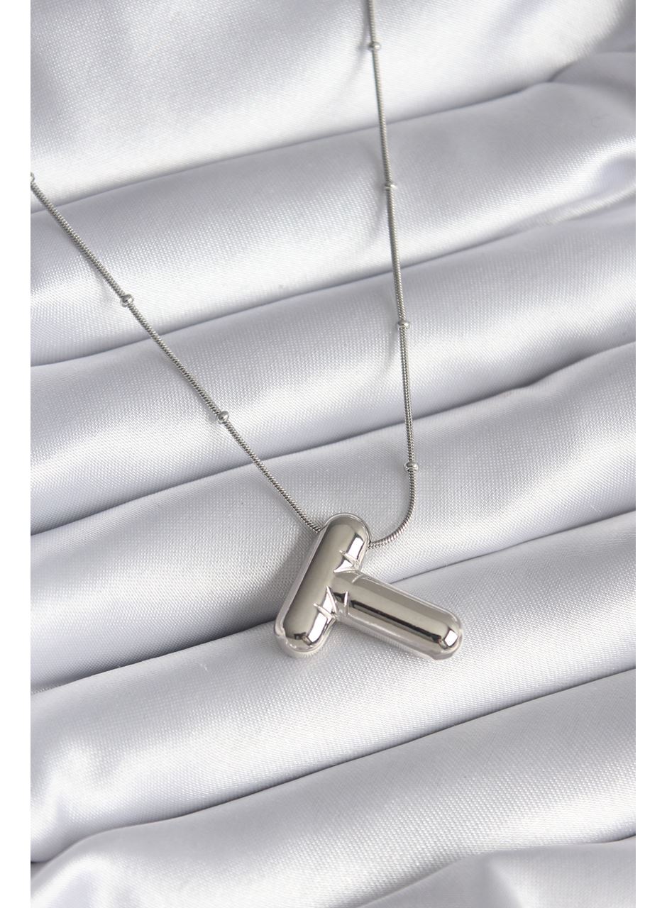 316L Çelik Gümüş Renk Bubble "T" Harf Model Kadın Kolye