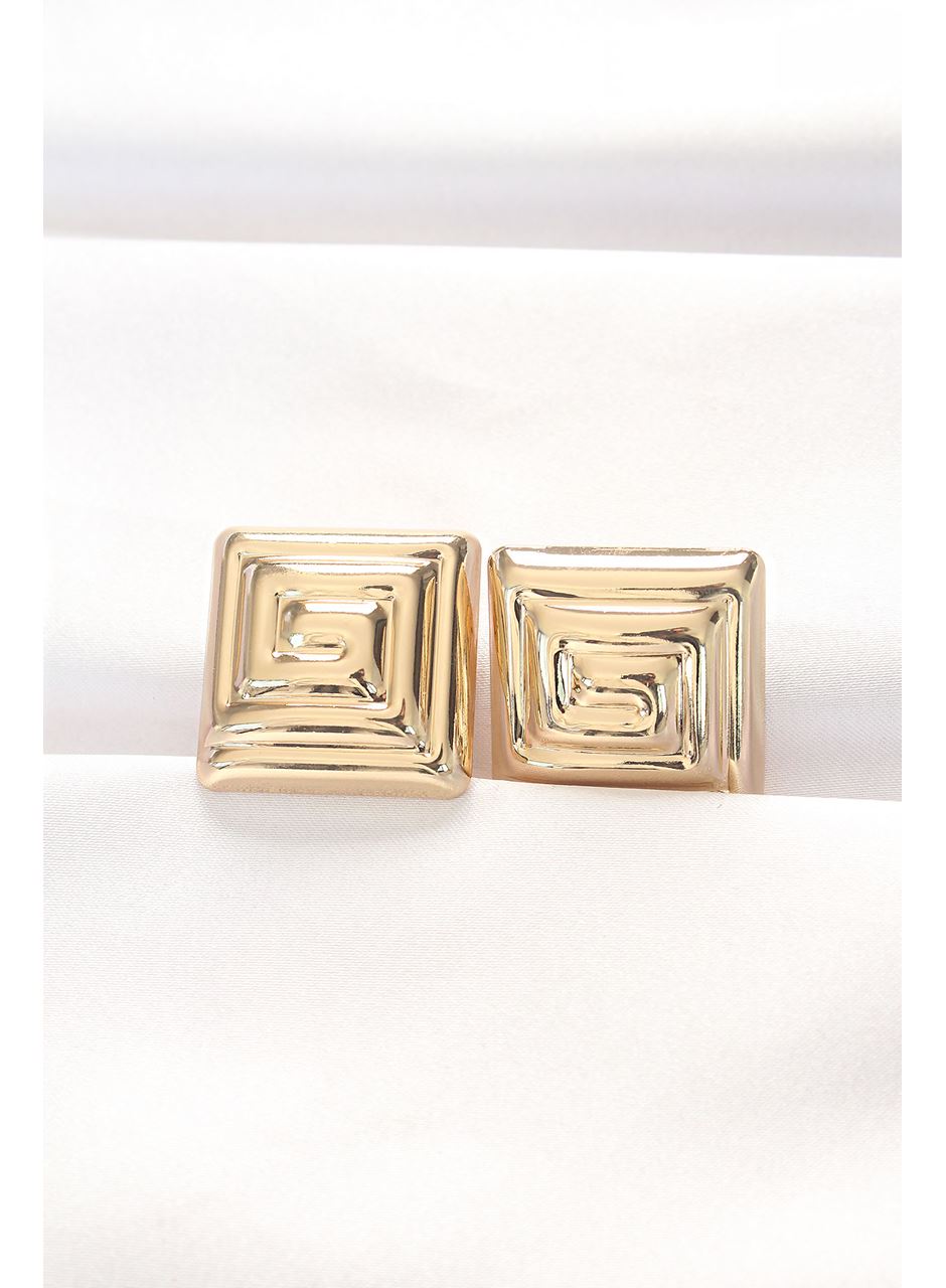 Pirinç Gold Renk Kare Form Küpe