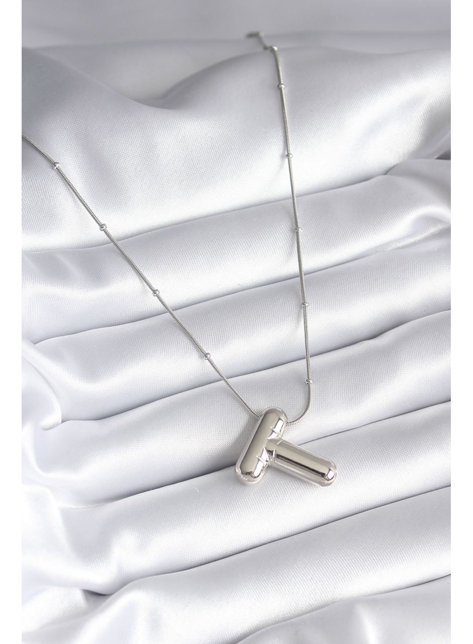 316L Çelik Gümüş Renk Bubble "T" Harf Model Kadın Kolye