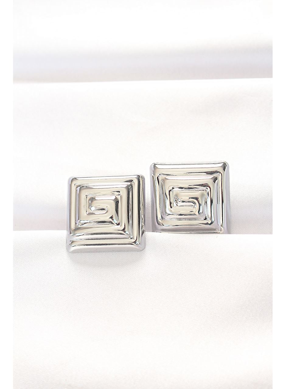 Pirinç Gümüş Renk Kare Form Küpe