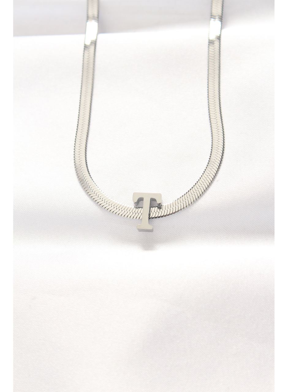 316L Çelik T Harfli Silver Renk İtalyan Zincirli Kolye