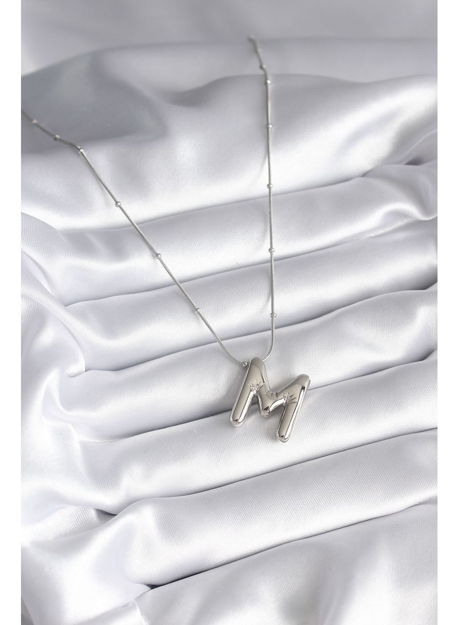 316L Çelik Gümüş Renk Bubble "M" Harf Model Kadın Kolye