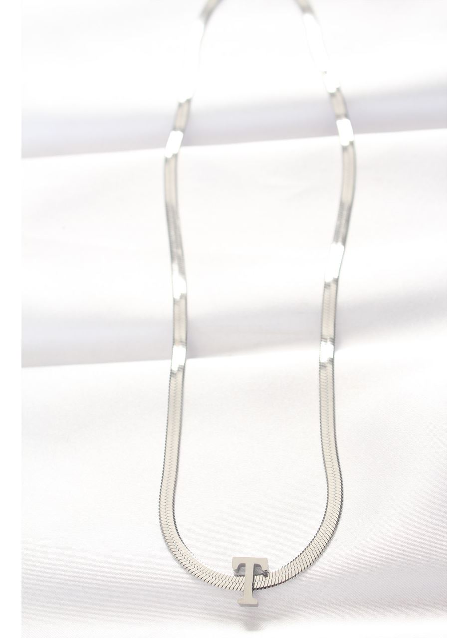 316L Çelik T Harfli Silver Renk İtalyan Zincirli Kolye