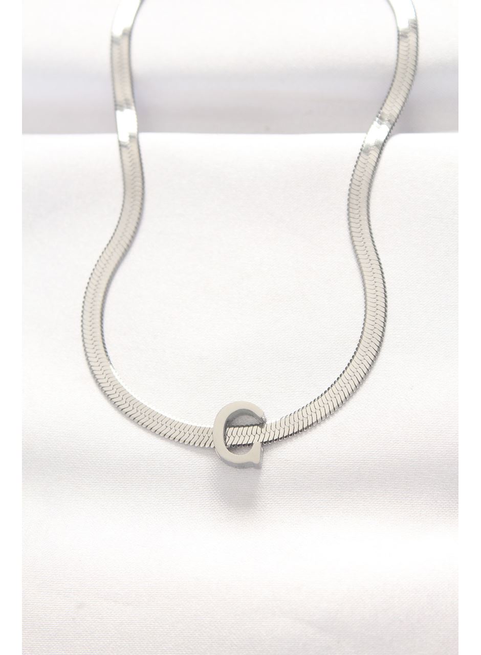 316L Çelik C Harfli Silver Renk İtalyan Zincirli Kolye