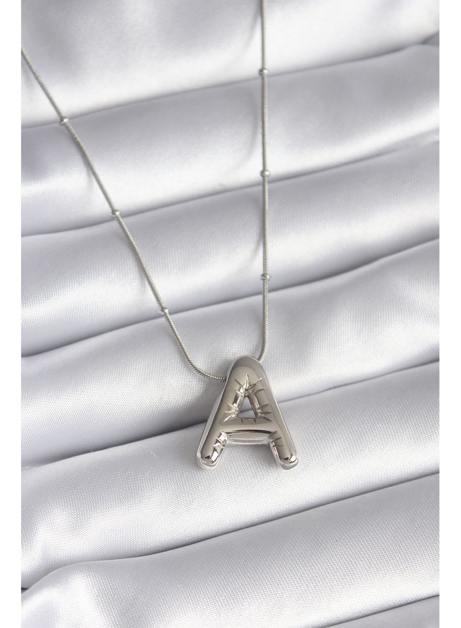 316L Çelik Gümüş Renk Bubble "A" Harf Model Kadın Kolye