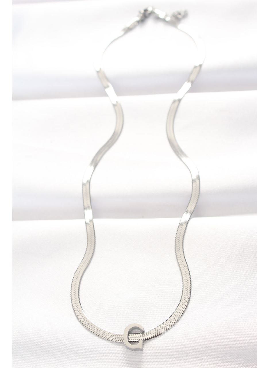 316L Çelik C Harfli Silver Renk İtalyan Zincirli Kolye